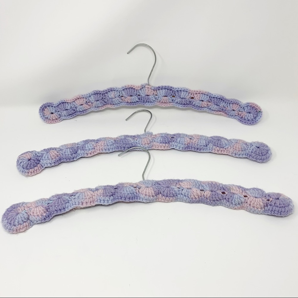 VINTAGE 3 Crochet, Quilted Pastel Hangers Handmade